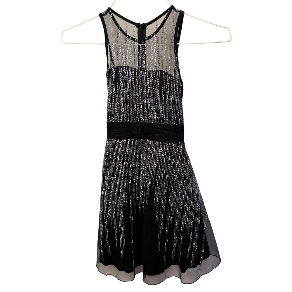 Emily West Girls Silver Sequin Black Mesh Party Dress Sleeveless Size 10 Holiday